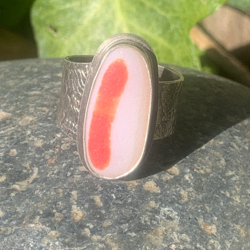 Orange/Red and White Davenport Asymmetrical Ring Size 10