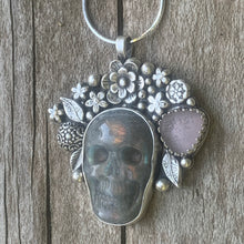 Load image into Gallery viewer, Lavender Sea Glass and Labradorite Sugar Skull Pendant