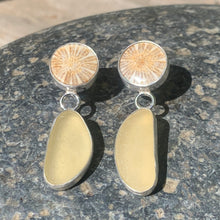 Load image into Gallery viewer, Coral and Pale Yellow Sea Glass Earrings