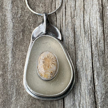 Load image into Gallery viewer, Fossilized Coral and Sea Glass Pendant