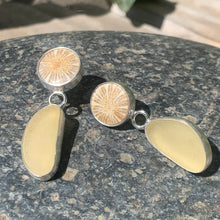 Load image into Gallery viewer, Coral and Pale Yellow Sea Glass Earrings