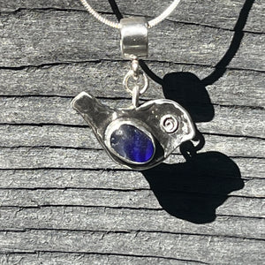 Blue and Clear Bird Pendant