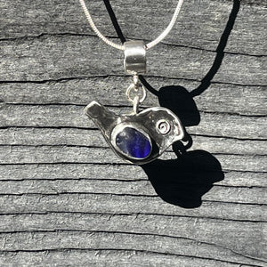Blue and Clear Bird Pendant