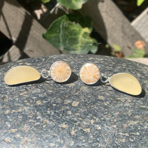Coral and Pale Yellow Sea Glass Earrings